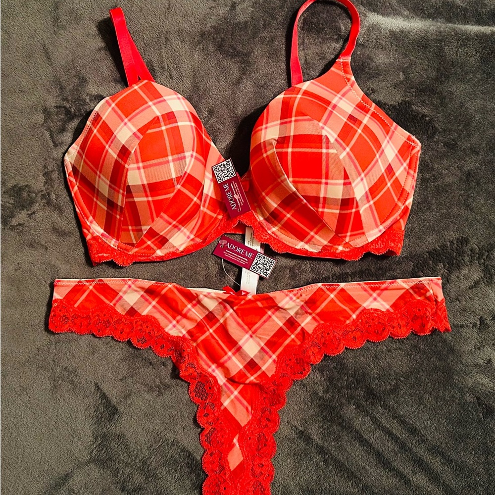 Plaid Red Lace Bra and Panty Set